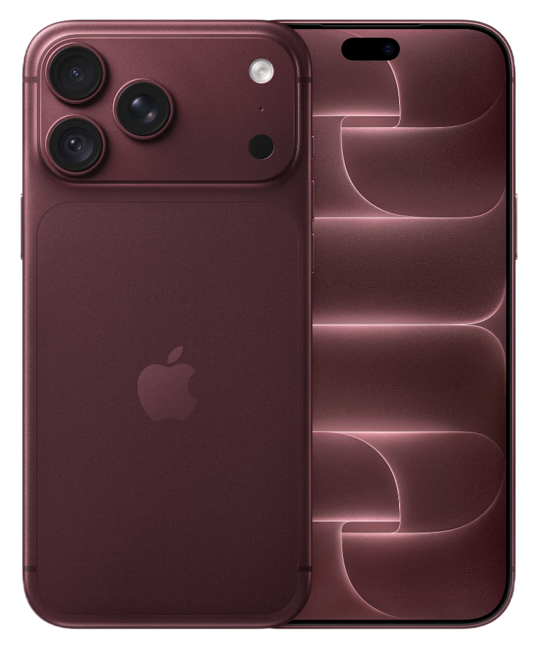 iPhone 18 Pro na cor bordô, de costas e de frente