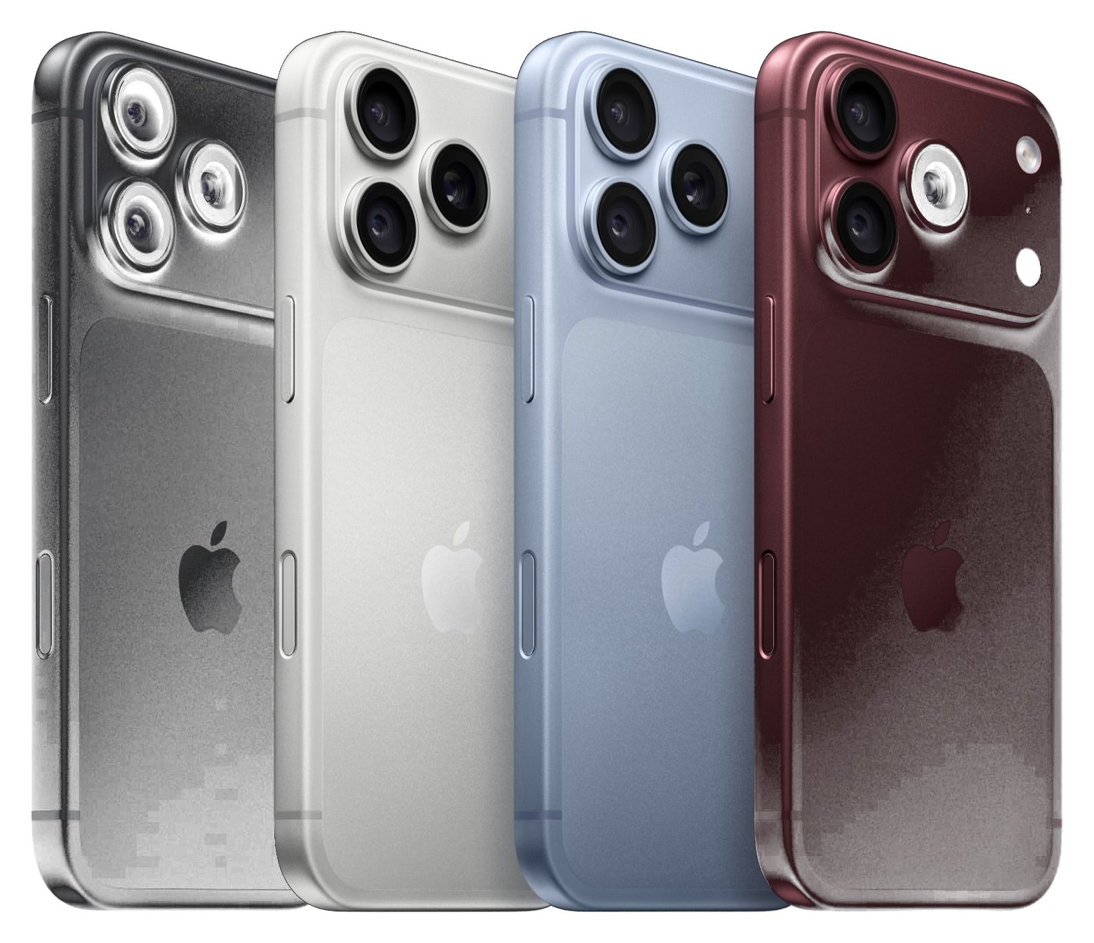 iPhones vistos de costas nas cores preto, prateado, glacial e bordô