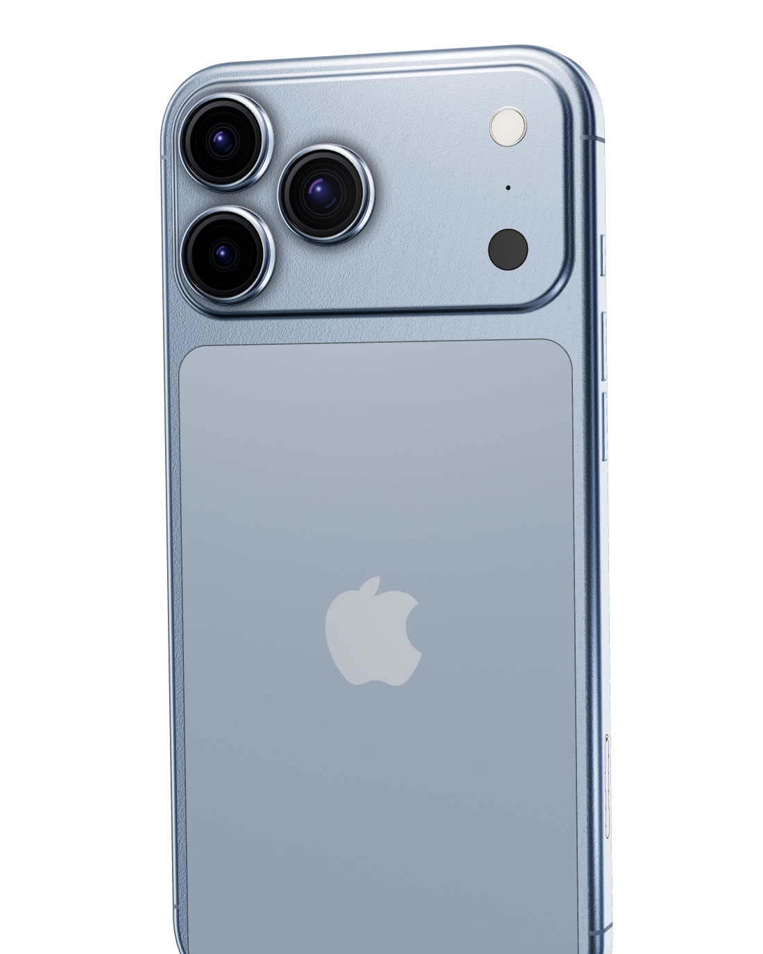 iPhone 18 Pro na cor glacial, em pé, visto de costas